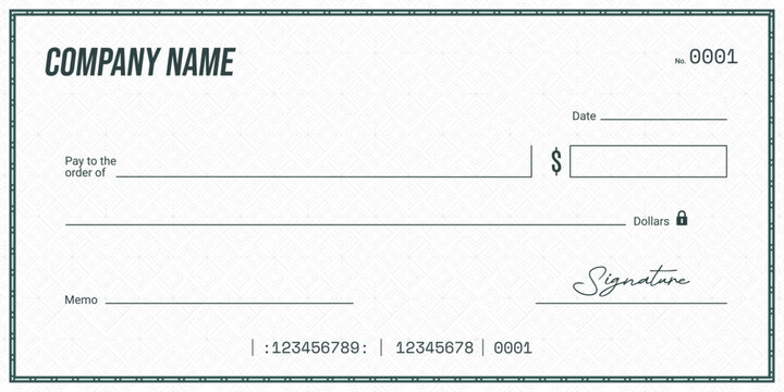 Simple blank check template design for company. Vector blank check. Currency payment coupon