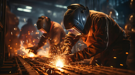 Skilled workers, including welders, are essential in factories where they utilize arc welding to bond metal components together.