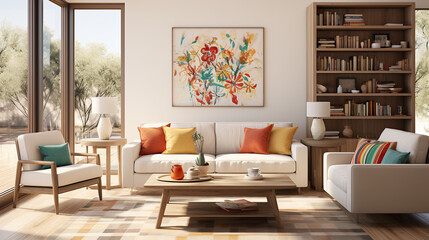Stylish Room Interior Mockup, Modern Interior Design, 3D Render, 3D Illustration
