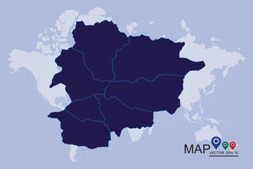 High Detailed Blue Map of Andorra isolated on white background. - Vector