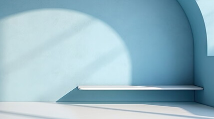 Blue wall background for product, Shadow and light from windows