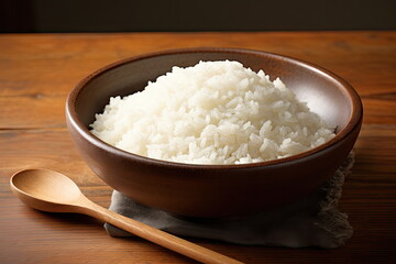 Rice in a bowl on table