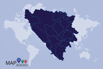 Obraz premium Bosnia Herzegovina Regions map - blue pastel graphic background . Vector illustration eps 10 - Vector