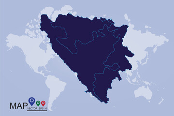 Cyan Bosnia and Herzegovina Map Illustration - Vector - Vector