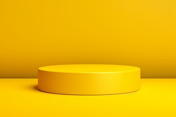 An empty yellow podium pedestal against a matching yellow background, perfect for product presentations, utilizing 3D rendering. Made with generative AI technology - obrazy, fototapety, plakaty