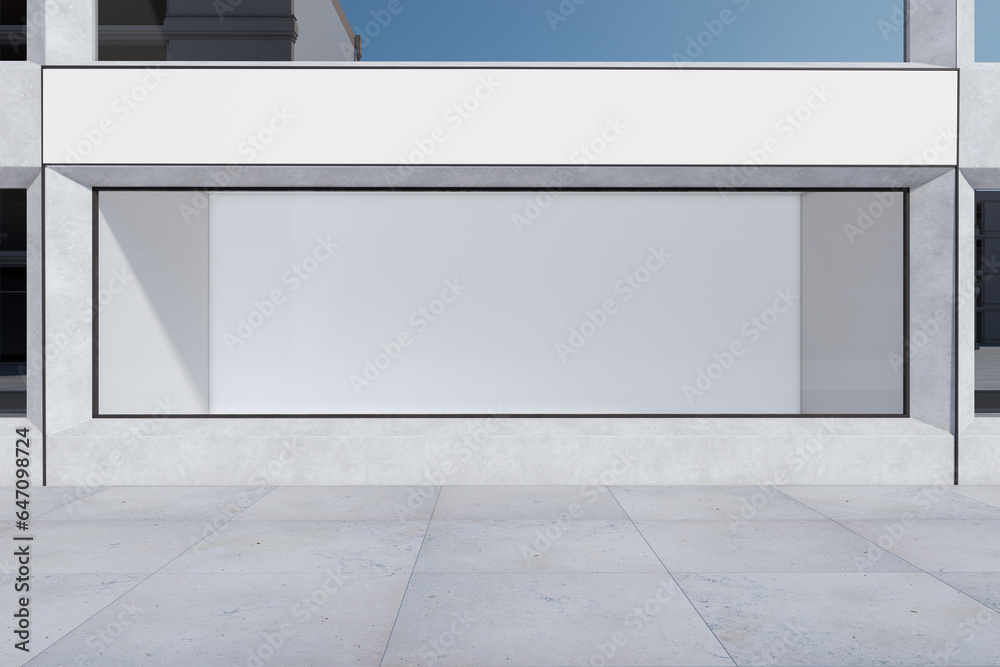 Poster empty modern outdoor showcase in concrete building. daylit day. mock up place for your advertisement