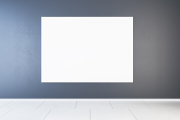 Obraz premium Modern gallery interior with blank white mock up banner on concrete wall. 3D Rendering.