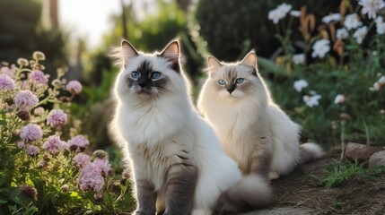 Photo of a beautiful ragdoll kittens sitting on the grass. Created with Generative AI