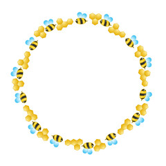 bee and honeycomb cartoon style round frame