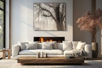 Elegant, contemporary home interior with cozy living room and stylish furnishings.Scandinavian living stile. 