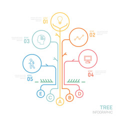 Infographic Tree diagram template for business. Timeline 5 step arrows level, marketing data, presentation vector infographics.