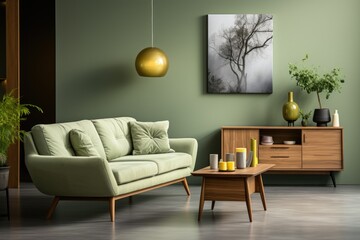 Elegant, contemporary home interior with cozy living room and stylish furnishings.Scandinavian living stile. 