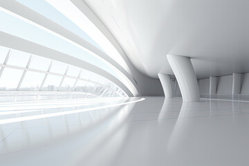 Obraz premium Abstract Architecture modern design. White contemporary and minimalist architecture building with empty interior, empty floor area.