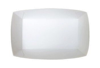 Empty white paper food tray isolated on white background with clipping path, top view. Mock up template, no label.