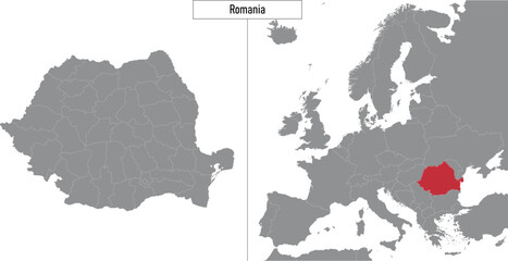 map of Romania and location on Europe map