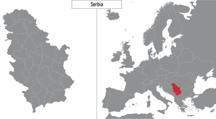 map of Serbia and location on Europe map