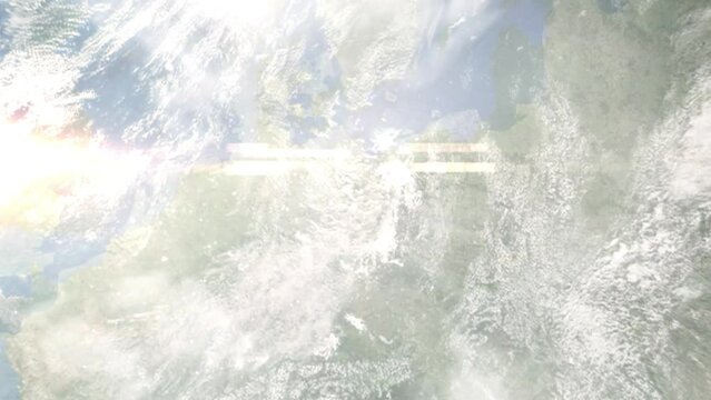 Zoom in from space and focus on Bernau bei Berlin, Germany. 3D Animation. Background for travel intro. Elements of this image furnished by NASA
