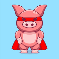 Vector cute pig super hero cartoon vector icon illustration