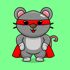 Vector cute mouse super hero cartoon vector icon illustration