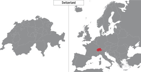 map of Switzerland and location on Europe map