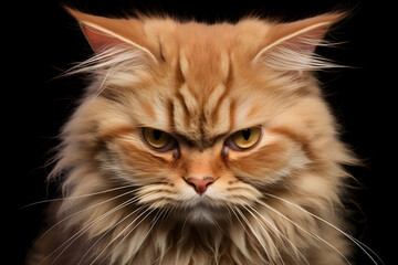 funny studio portrait of an angry ginger cat