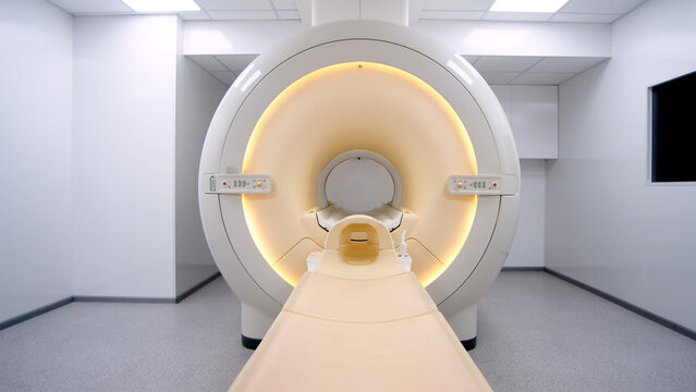 Medical CT, MRI or PET in a modern hospital laboratory. Technologically advanced and functional medical equipment in a clean white room.