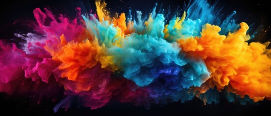 Colorful holi paint splash, color powder explosion isolate black background. generative ai