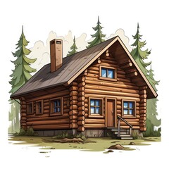 Cute Log Cabin with Cartoon Style isolated on a white background
