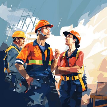 Cartoon illustration of a construction worker, AI generated Image