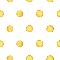 Yellow polka dot cute circle kids simple watercolor seamless pattern