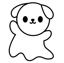 Obraz premium Cute kawaii dog ghost halloween cartoon outline icon 