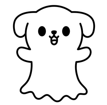 Cute kawaii dog ghost halloween cartoon outline icon	
