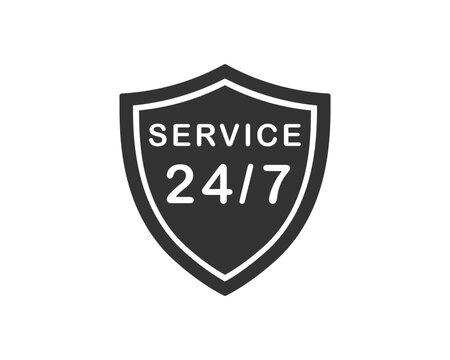 24/7 Service open 24 h hours a day and 7 days a week icon. Shop support logo symbol sign button. Vector illustrator image. Isolated on white background.	
