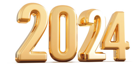 2024 Number Gold 3d Render -  New year