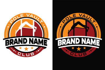 simple illustration of a pole vaulter emblem logo design
