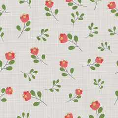 Gray Linen fabric texture, printed with beautiful floral motifs. smooth without connection