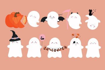 Collection of cute ghosts for Halloween. Vector illustration
