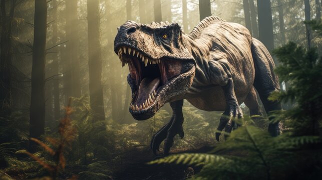 T-rex in the forest, AI generated Image