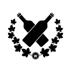 Logo Wine Icon with bottle. Vector Illustration