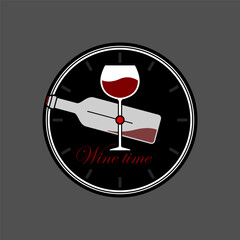 Wine time logo design. Concept from the drink symbol of wine glass. Wine O'clock. Vector Illustration