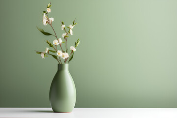flowers in olive green vase