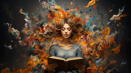 Obraz na płótnie Canvas A woman reads a book. Learning Concept