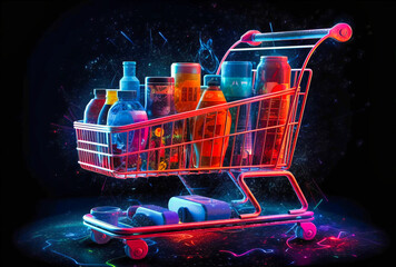 Tech and Convenience: Mobile Shopping Cart with Refreshing Drinks