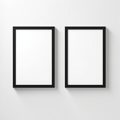Two black mockup picture frames, light gray concrete background.