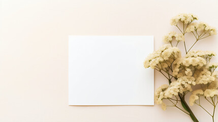 Blank paper sheet card and yarrow flowers on neutral