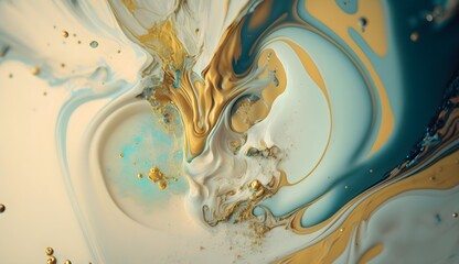 Macro shot of abstract art, neutral soft-yellow colors and soft-blue accent. Created with Generative AI Technology