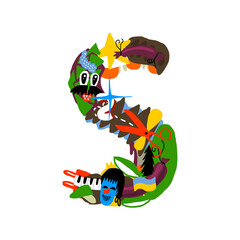 Fototapeta premium letter S with flower, animal, and decorative ornament.