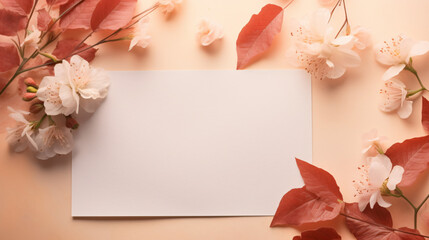 Blank paper sheet card with empty copy space and floral