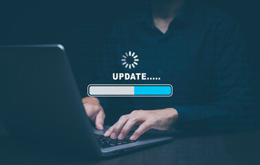 laptop with Update Software Computer Programs Upgrade Business Technology Internet, and Updates on...