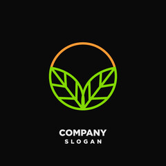 leaf with circle vector logo, letter o leaf logo